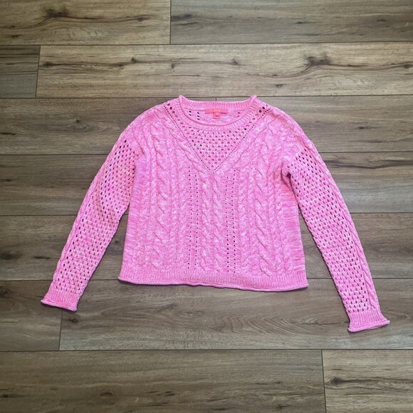 Women's Lilly Pulitzer Macxy Mix Stitch Sweater SZ Small Pink Open Knit - Picture 1 of 10